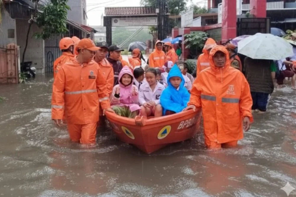 FOTO 23 Jan_Petugas Badan Penanggulangan Bencana Daerah (BPBD) mengevakuasi warga yang terkena banjir di Jakarta. (dok. bpbdjakarta)