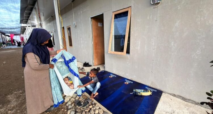 FOTO 1 Maret_hunian sementara (huntara) yang telah dihuni oleh warga Desa Ulee Rubeek Timu, Kecamatan Seunuddon, Kab Aceh Utara.