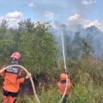 FOTO 9 April_Tim Gabungan memadamkan api pada lahan seluas 10 hektare di Kabupaten Ogan Ilir, Sumatra Selatan. dok. bpbd