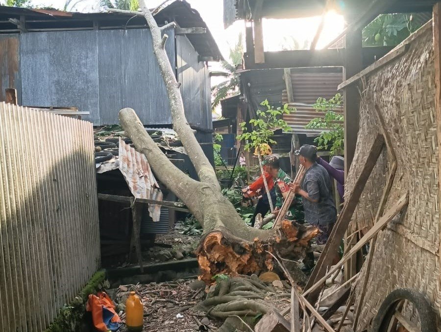 FOTO 15 Juni_Personil BPBD Kabupaten Sidenreng Rappang, Provinsi Sulawesi Selatan melaksanakan pembersihan batang pohon yang tumbang akibat angin kencang. dok. bpbd