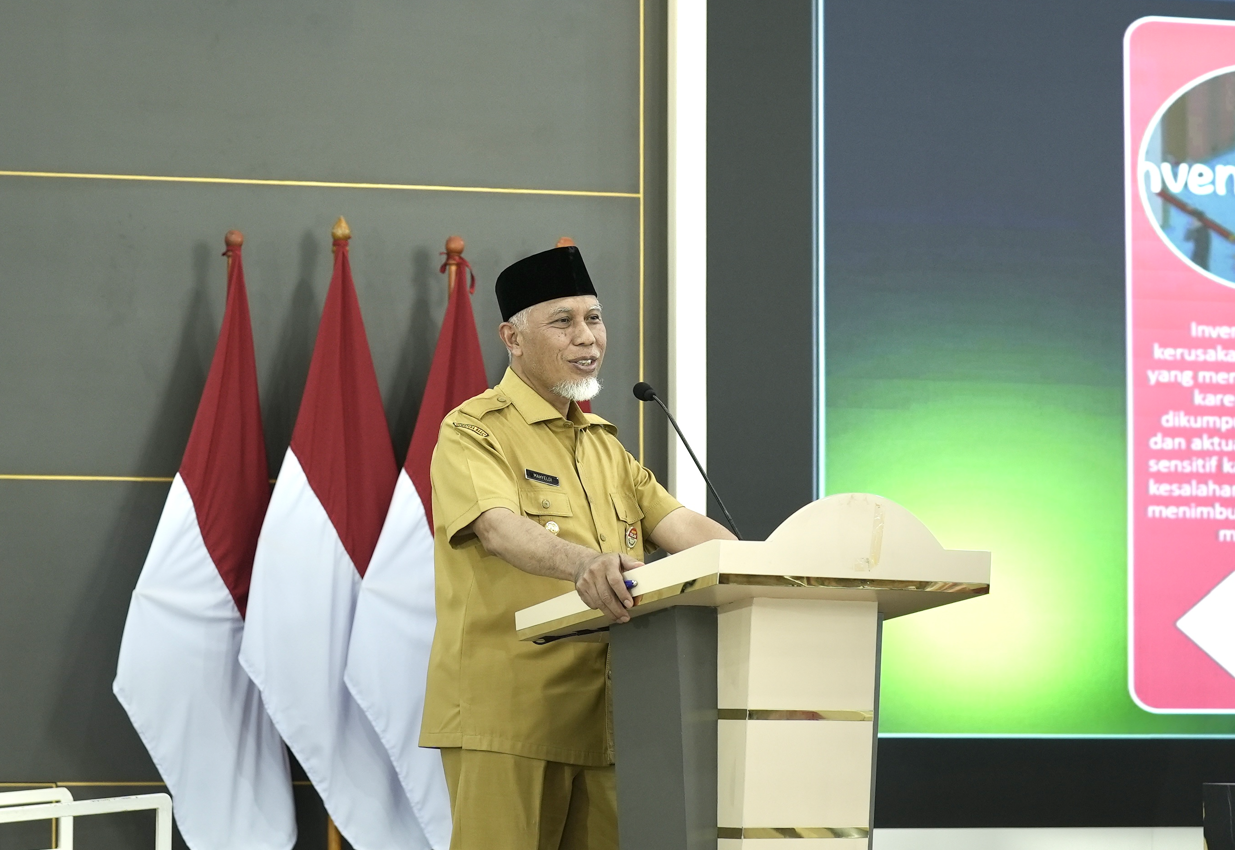 FOTO 22 Juli_Gubernur Sumatra Barat Mahyeldi saat membuka Rapat Koordinasi Monitoring dan Evaluasi Tambahan Transfer ke Daerah di Auditorium Gubernuran. dok. sumbar