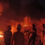 FOTO 13 Agustus_Petugas Disdamkarmat Kabupaten Bandung memadamkan kebakaran lahan di Gunung Paseban, Kabupaten Bandung, Jawa Barat. pemkabbandung