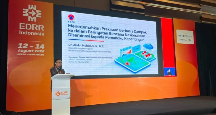 FOTO 14 Agustus_Deputi Bidang Pencegahan BNPB Abdul Muhari saat acara Emergency Disaster Reduction and Rescue (EDRR) 2026 di JIEXPO, Jakarta