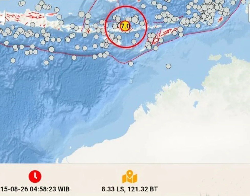 FOTO 15 Agustus_Tangkapan layar pusat gempa bumi tektonik berkekuatan Magnitudo 7 di Kabupaten Nagekeo, Nusa Tenggara Timur, Sabtu (1582026). dok. bmkg