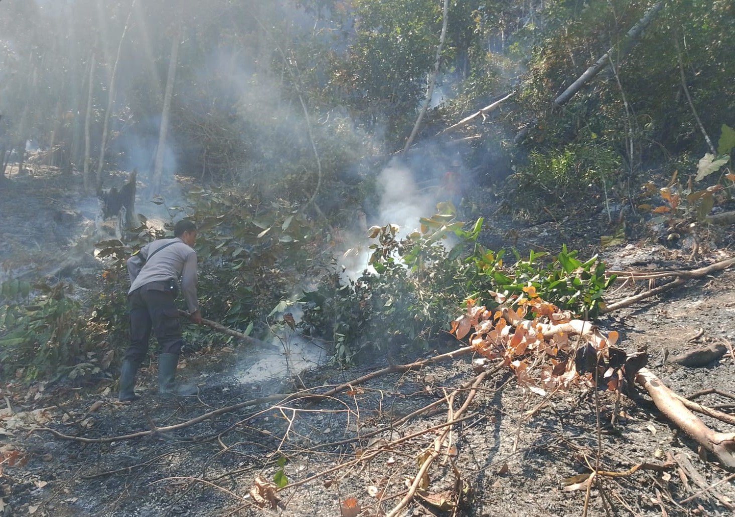 FOTO 17 Agustus_Petugas gabungan melakukan pemadaman kebakaran lahan di Desa Tongku, Kecamatan Tojo, Kabupaten Tojo Una-Una, Sulawesi Tengah
