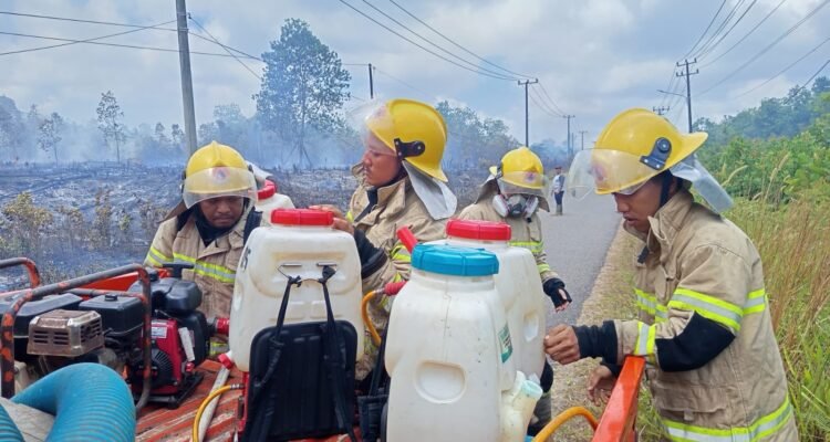 FOTO 3 Agustus_Upaya pemadaman lahan seluas 3 hektar yang melanda Desa Air Kelik, Kecamatan Damar, Kabupaten Belitung Timur, Provinsi Bangka Belitung