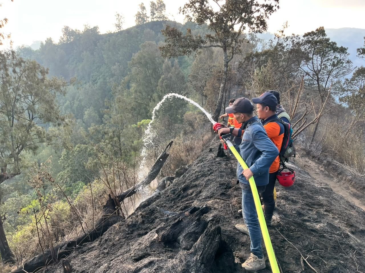 FOTO 14 Sept_Tim gabungan melakukan pemadaman dan pembasahan karhutla di kawasan Gunung Bromo, Jawa Timur. bpbdprov
