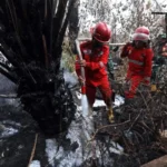 FOTO 15 Okt_Upaya pemadaman karhutla oleh Satgas Darat dan Udara di wilayah Kecamatan Gelumbang, Kabupaten Muara Enim, Sumatra Selatan. dok. bnpb
